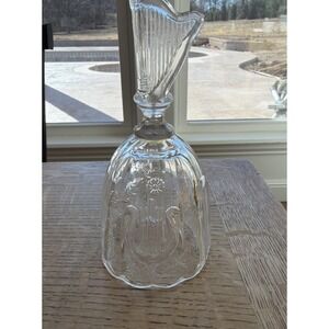 Vintage Artmark 24% Lead Crystal Hand Bell Harp Handle Floral Design Clear
